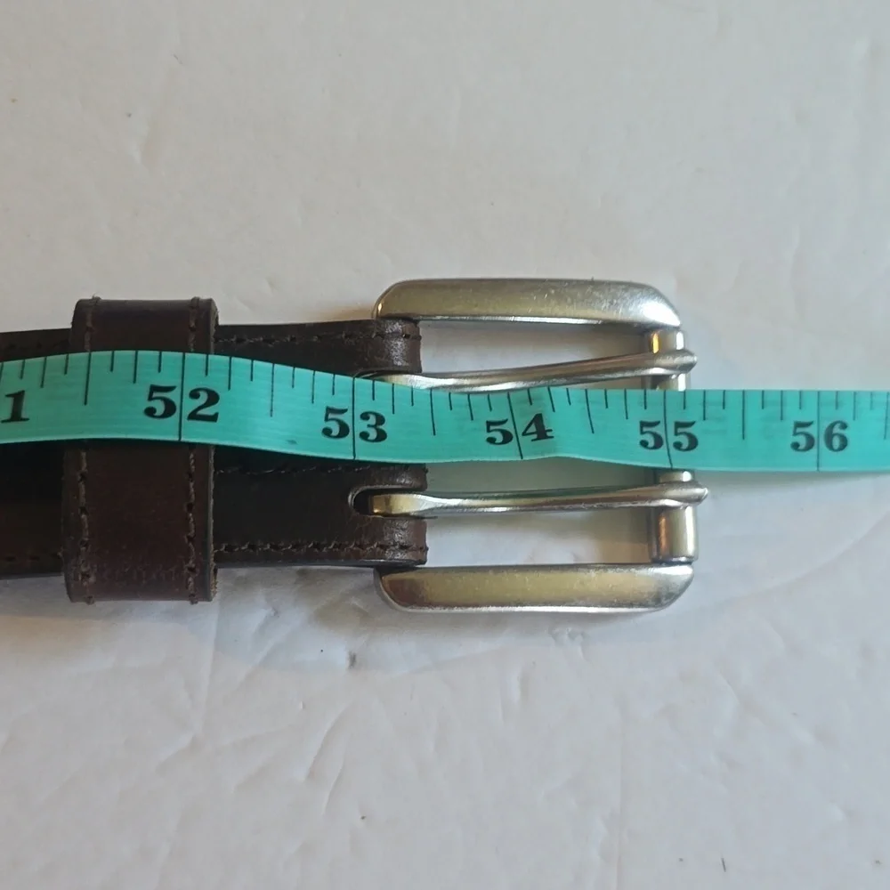 Vintage Brown Premium Leather Double Prong Silver Buckle Belt Sz.2X